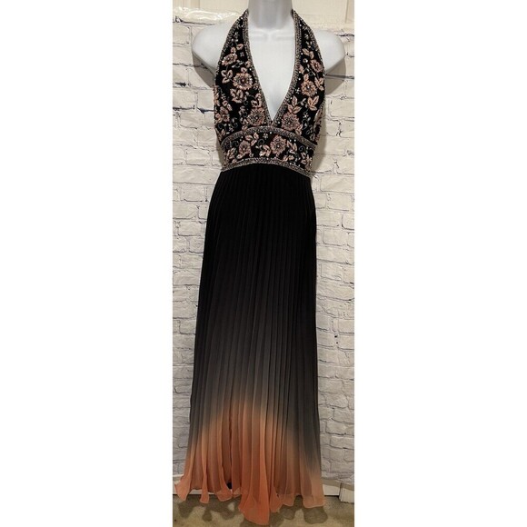 Gray and peach beaded bodice halter prom formal gown dress ombre Size 2/4 - Picture 1 of 7